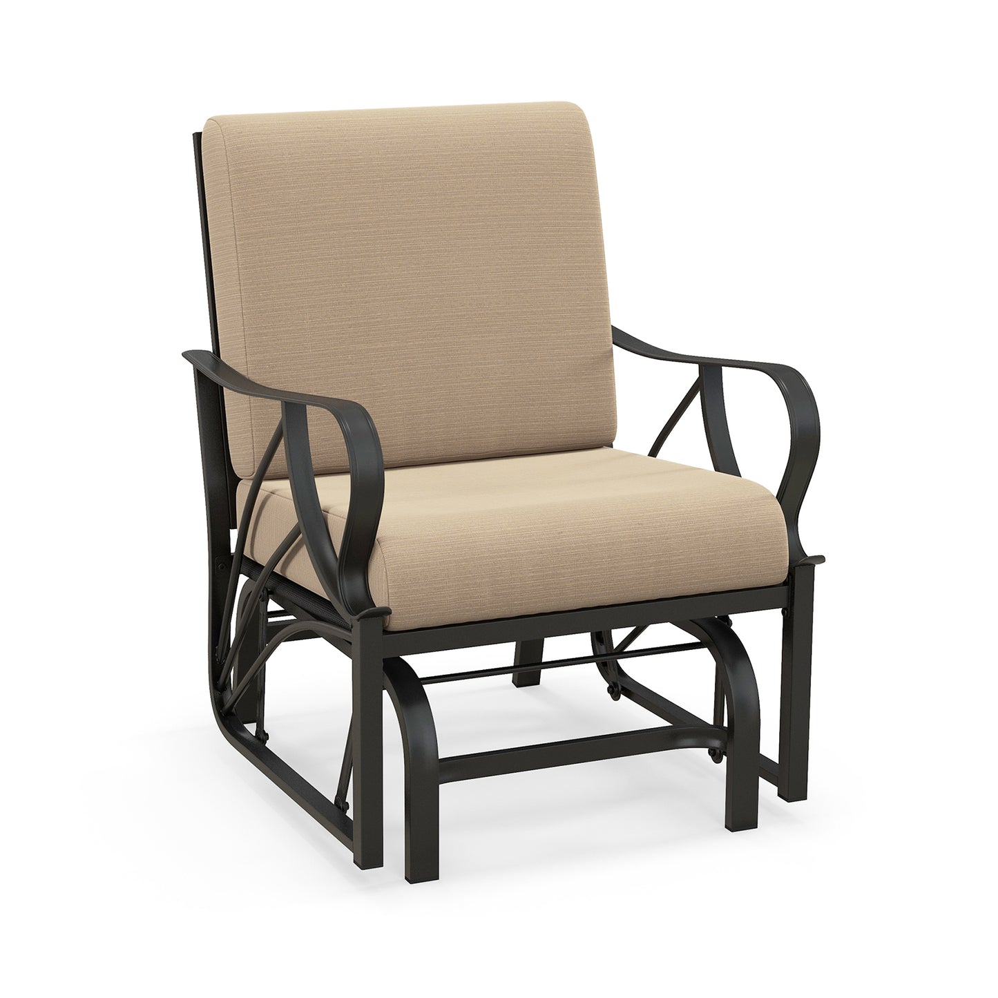 Patio Glider Rocking Chair with Cushion and Curved Armrests