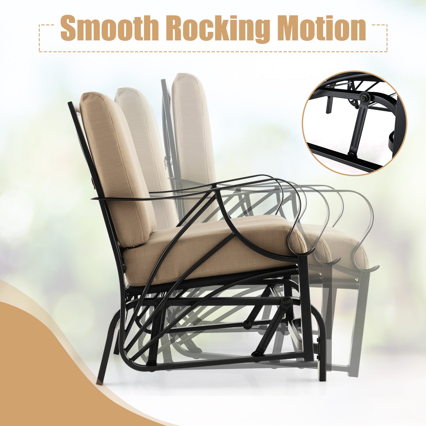 Patio Glider Rocking Chair with Cushion and Curved Armrests
