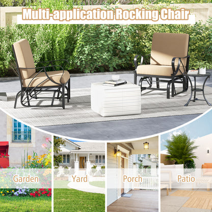 Patio Glider Rocking Chair with Cushion and Curved Armrests