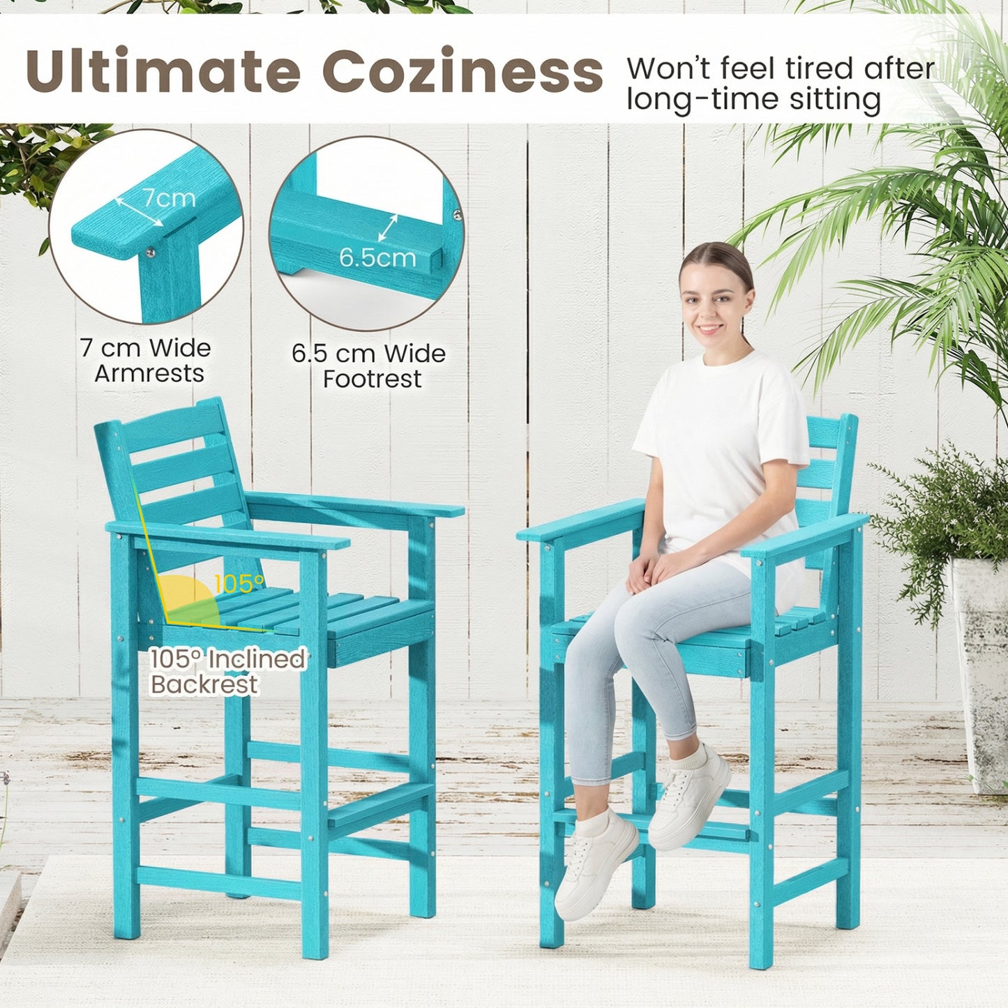 HDPE Adirondack Bar Chairs Set of 2 with Wide Armrests