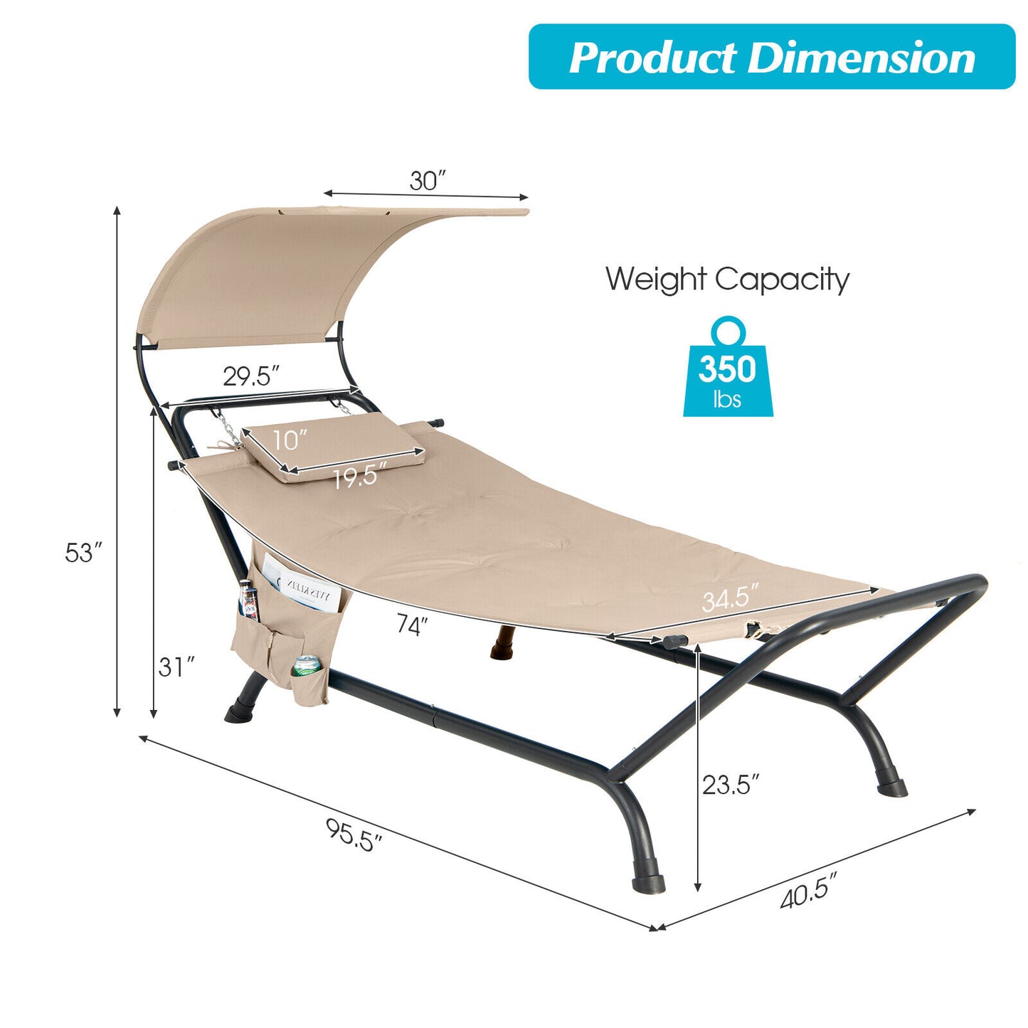 Hanging Chaise Lounge Chair with Canopy and Cushion