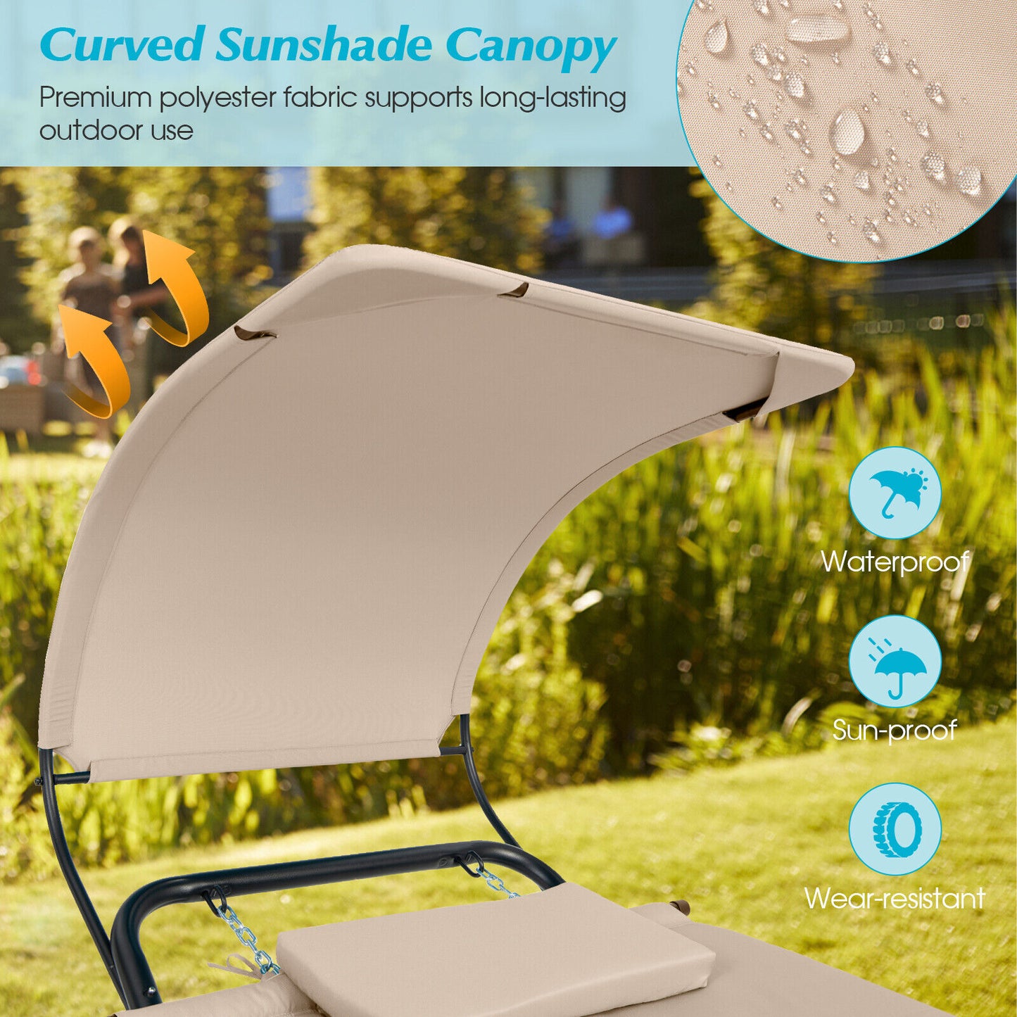Hanging Chaise Lounge Chair with Canopy and Cushion