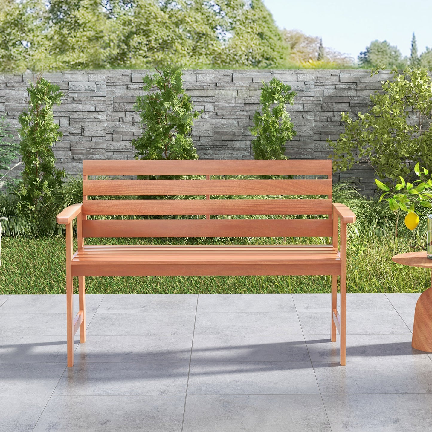 Solid Wood Outdoor Bench 2-Seat with Inclined Backrest
