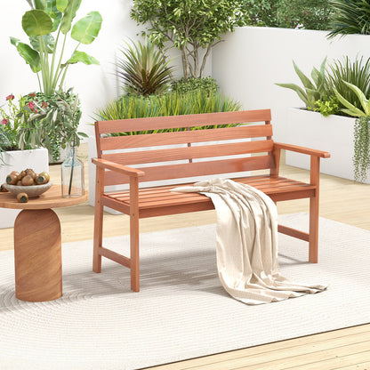 Solid Wood Outdoor Bench 2-Seat with Inclined Backrest