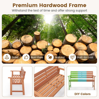 Solid Wood Outdoor Bench 2-Seat with Inclined Backrest