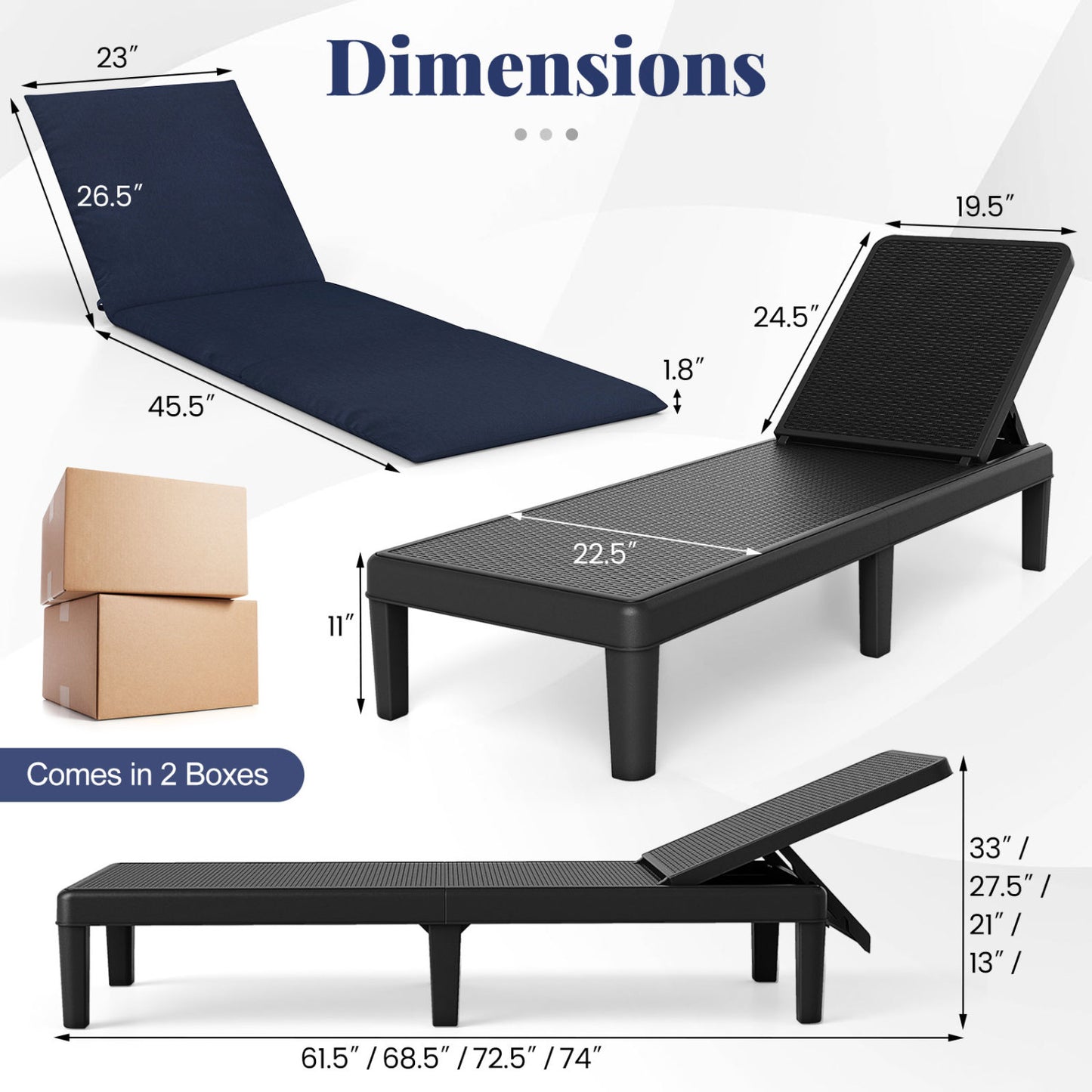 Adjustable Patio Chaise Lounge Chair with Cushion