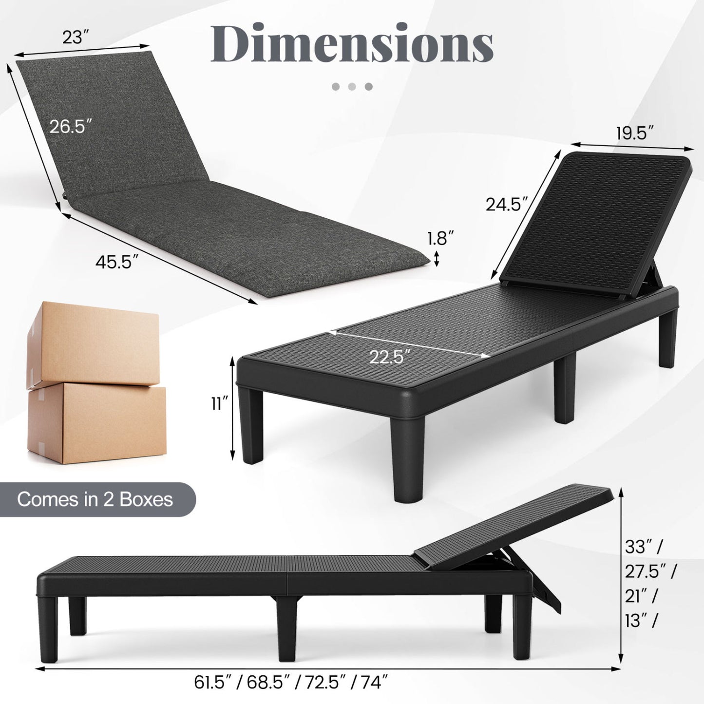 Adjustable Patio Chaise Lounge Chair with Cushion