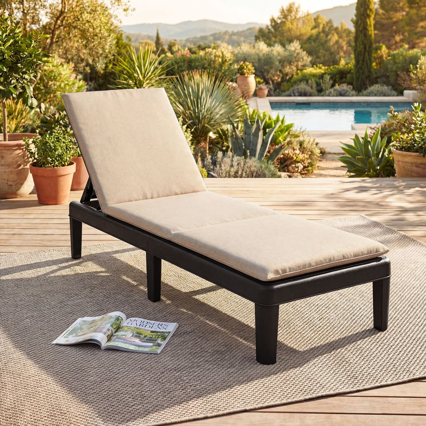 Adjustable Patio Chaise Lounge Chair with Cushion