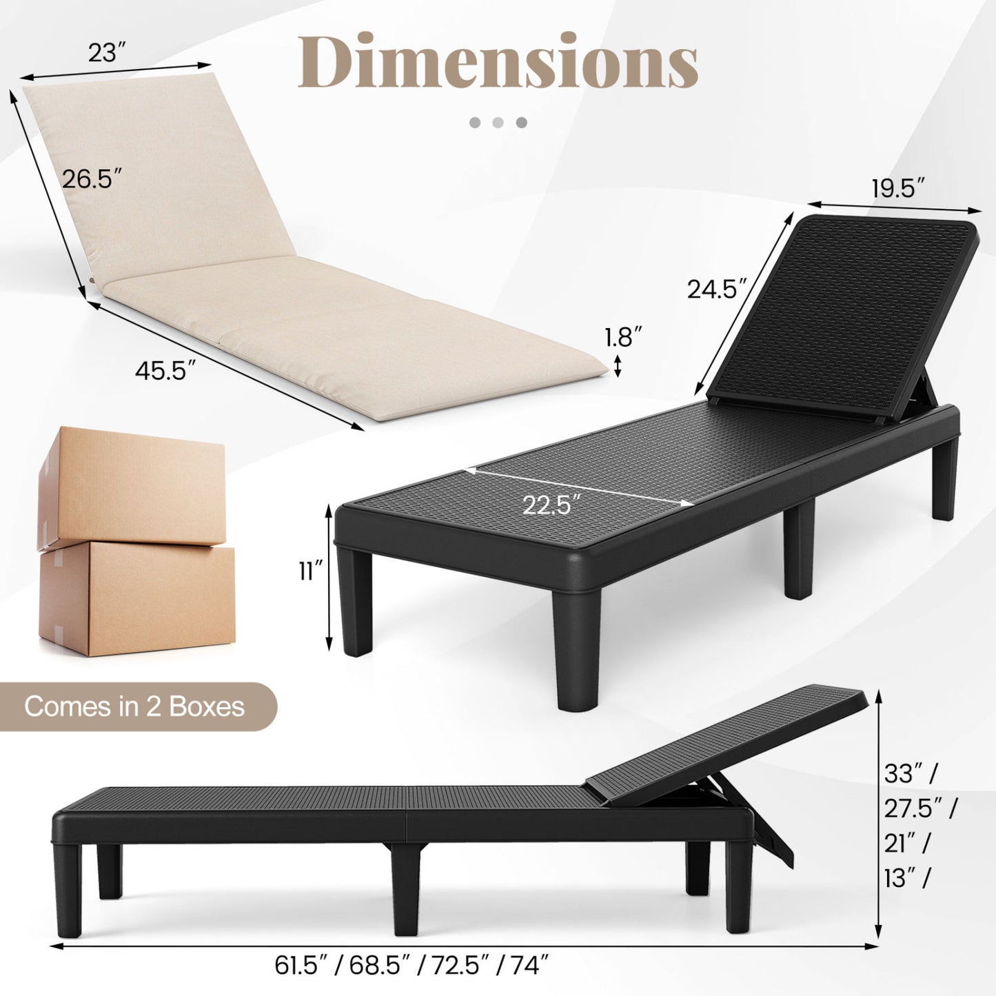 Adjustable Patio Chaise Lounge Chair with Cushion