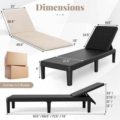 Adjustable Patio Chaise Lounge Chair with Cushion