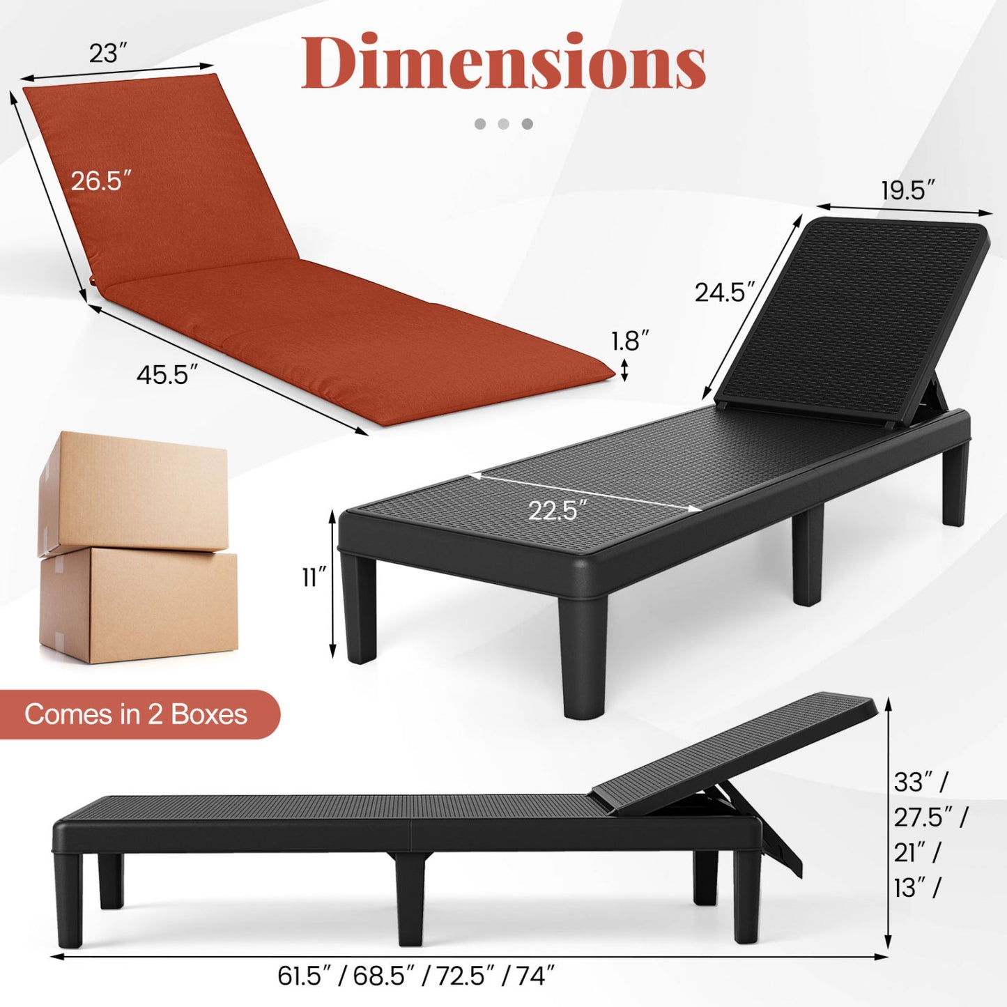 Adjustable Patio Chaise Lounge Chair with Cushion