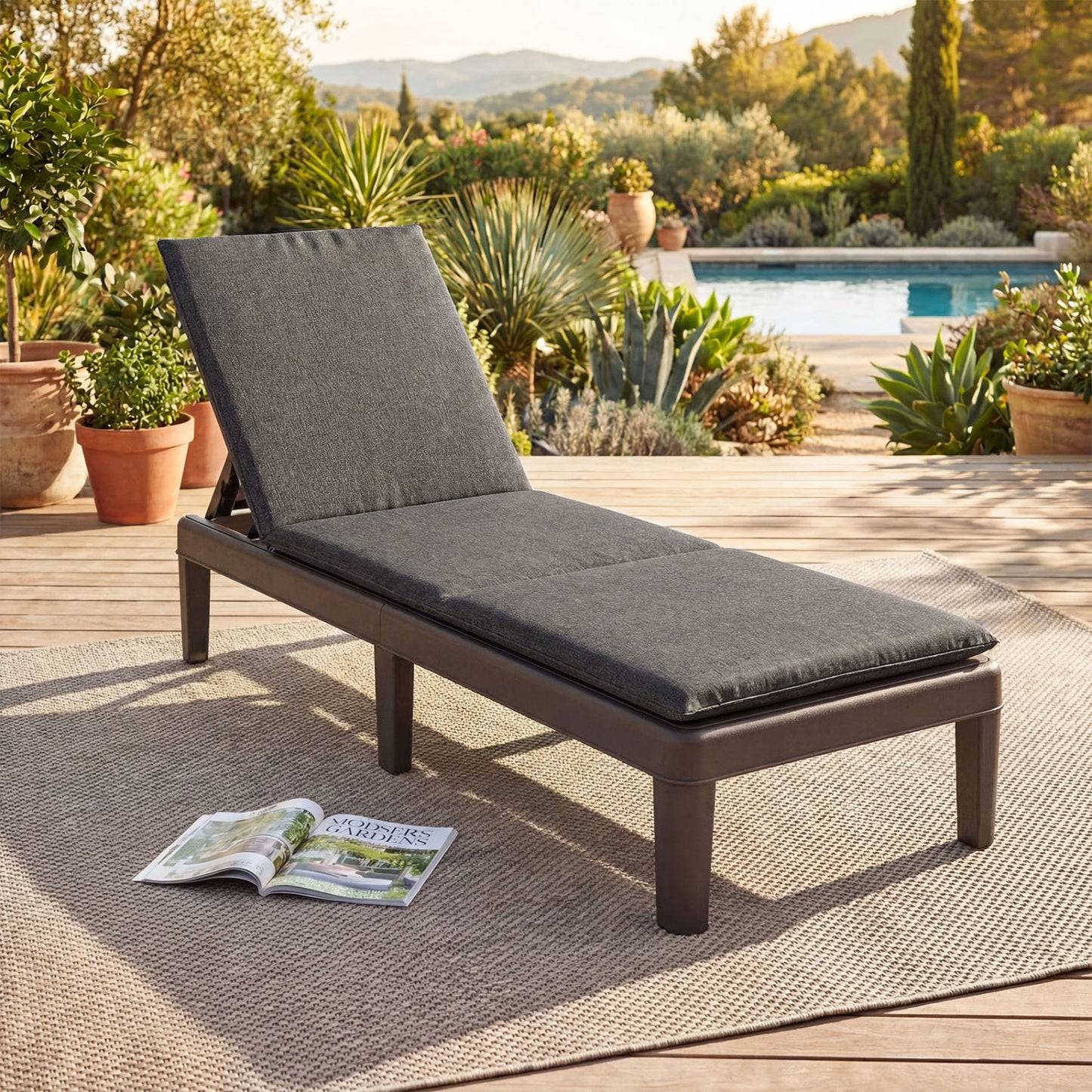 Adjustable Outdoor Chaise Lounge Chair with Cushion