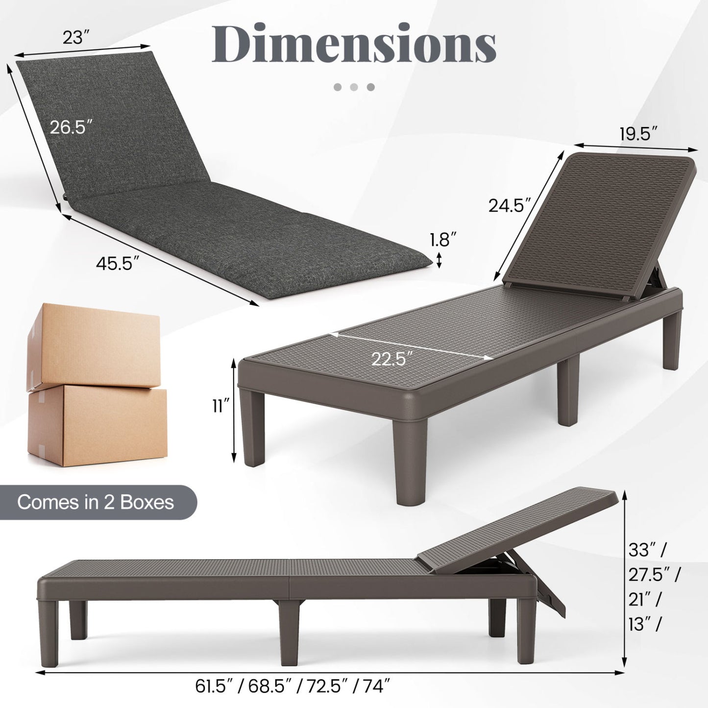 Adjustable Outdoor Chaise Lounge Chair with Cushion