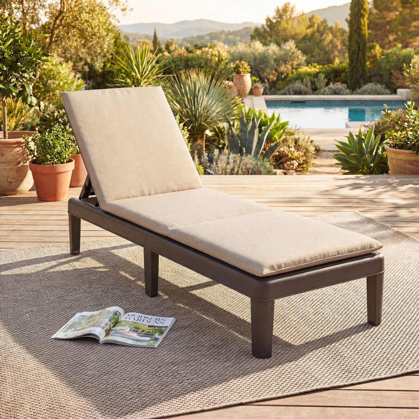 Adjustable Outdoor Chaise Lounge Chair with Cushion