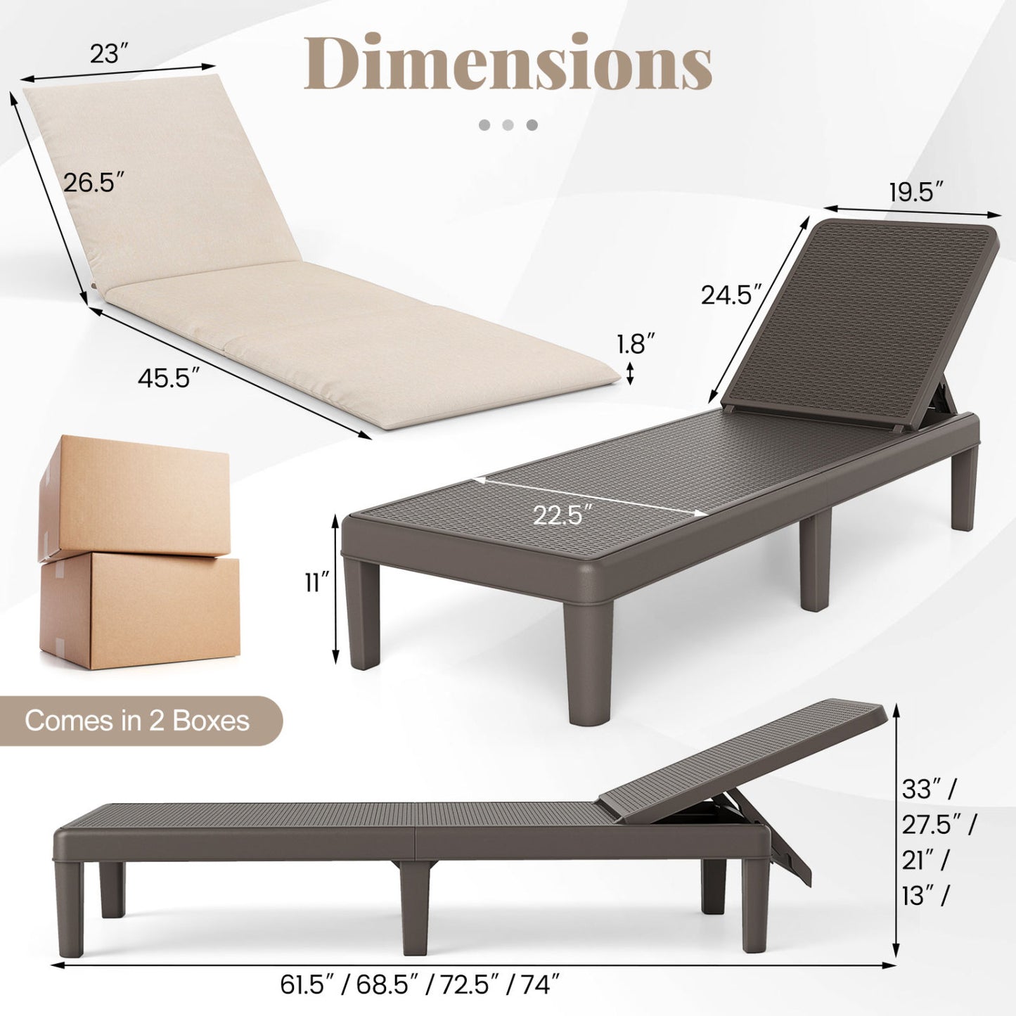 Adjustable Outdoor Chaise Lounge Chair with Cushion