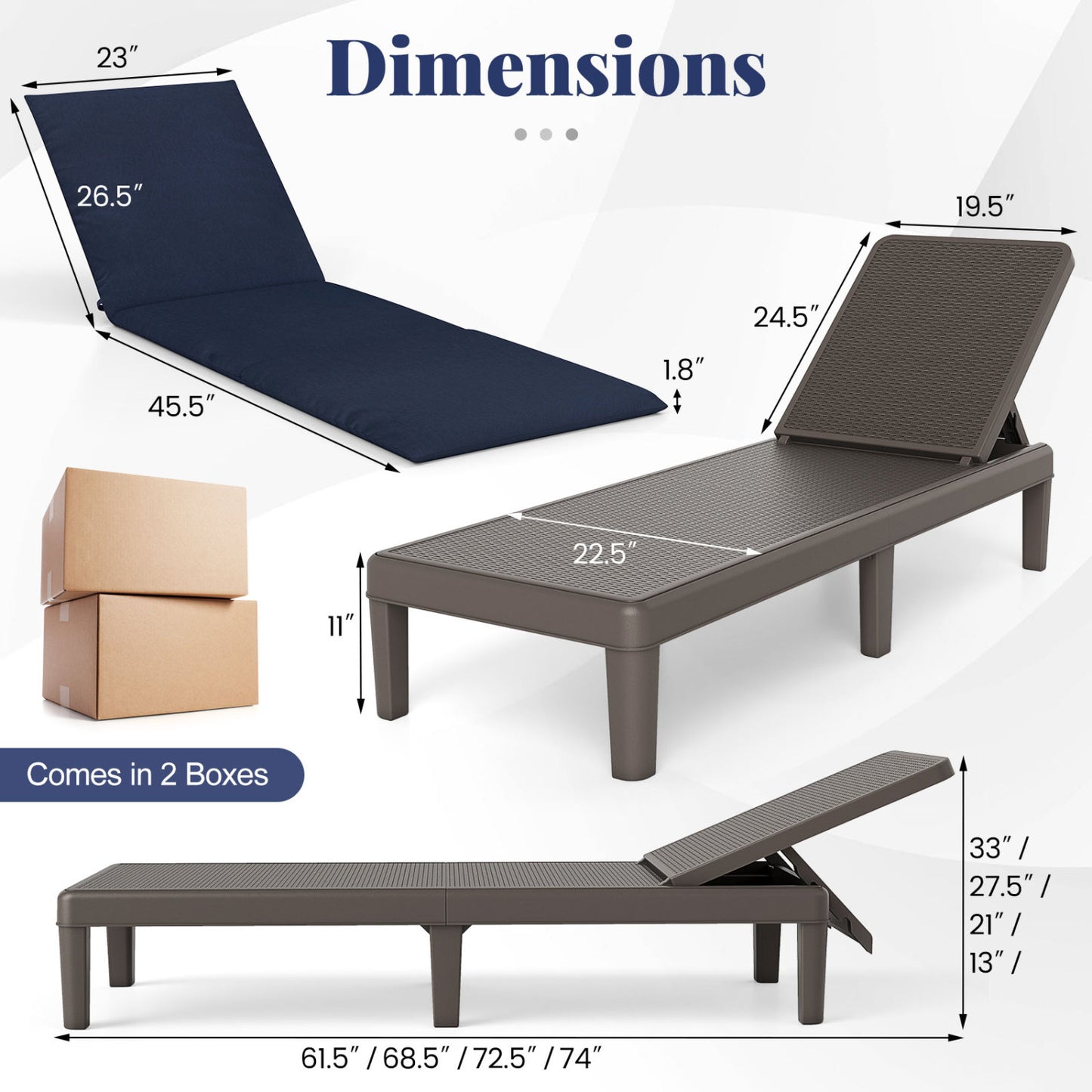 Adjustable Outdoor Chaise Lounge Chair with Cushion
