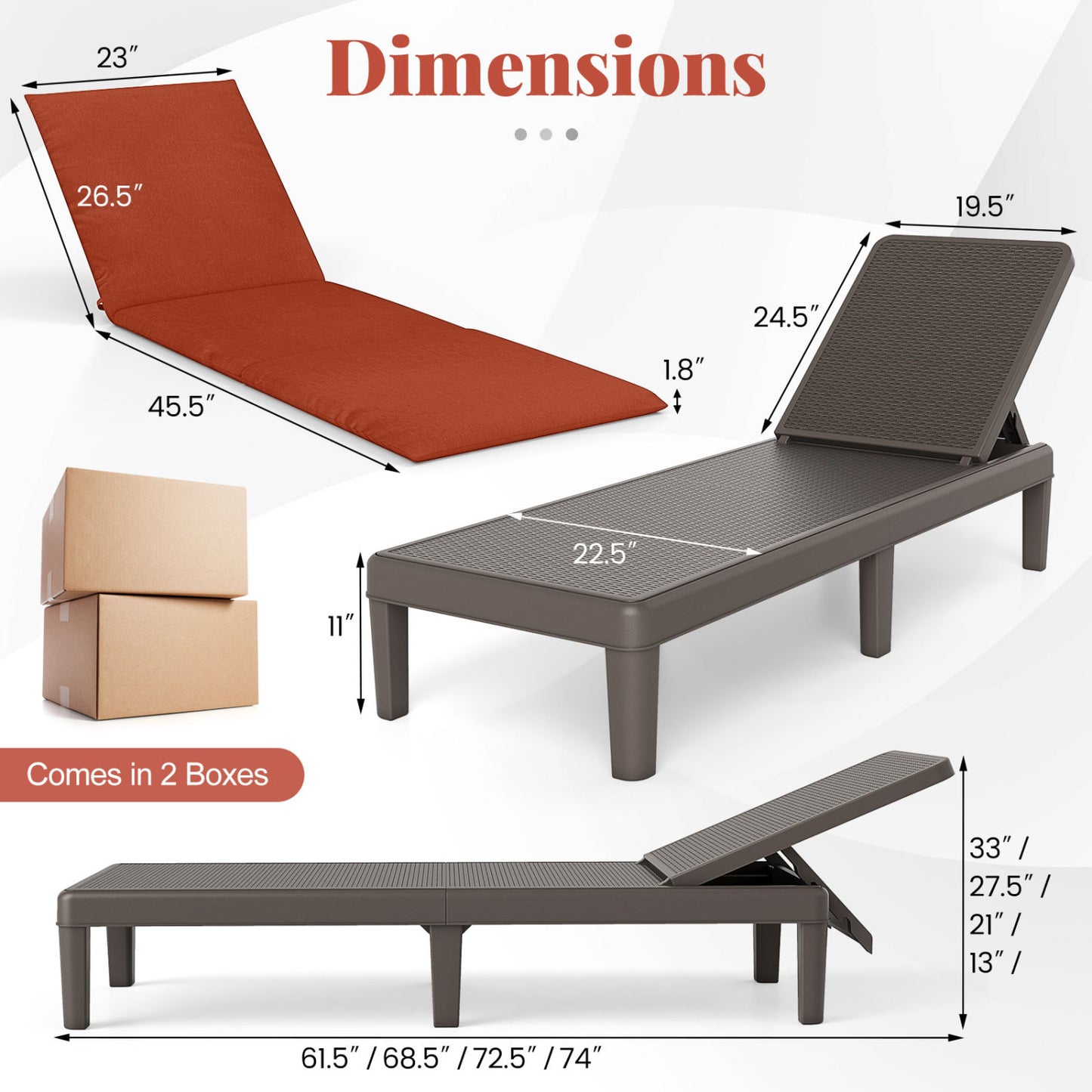 Adjustable Outdoor Chaise Lounge Chair with Cushion
