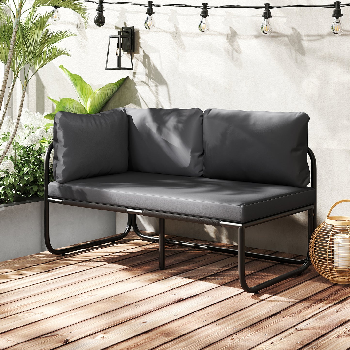 Outdoor Loveseat Sofa with Removable Cushions - Gray