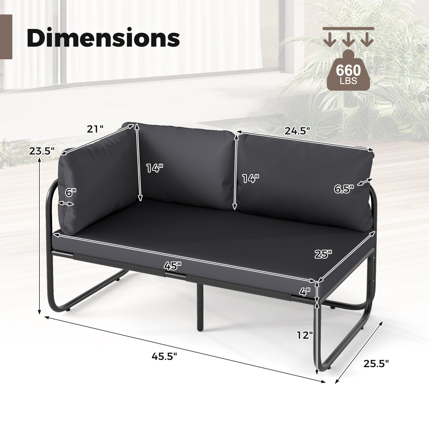 Outdoor Loveseat Sofa with Removable Cushions - Gray