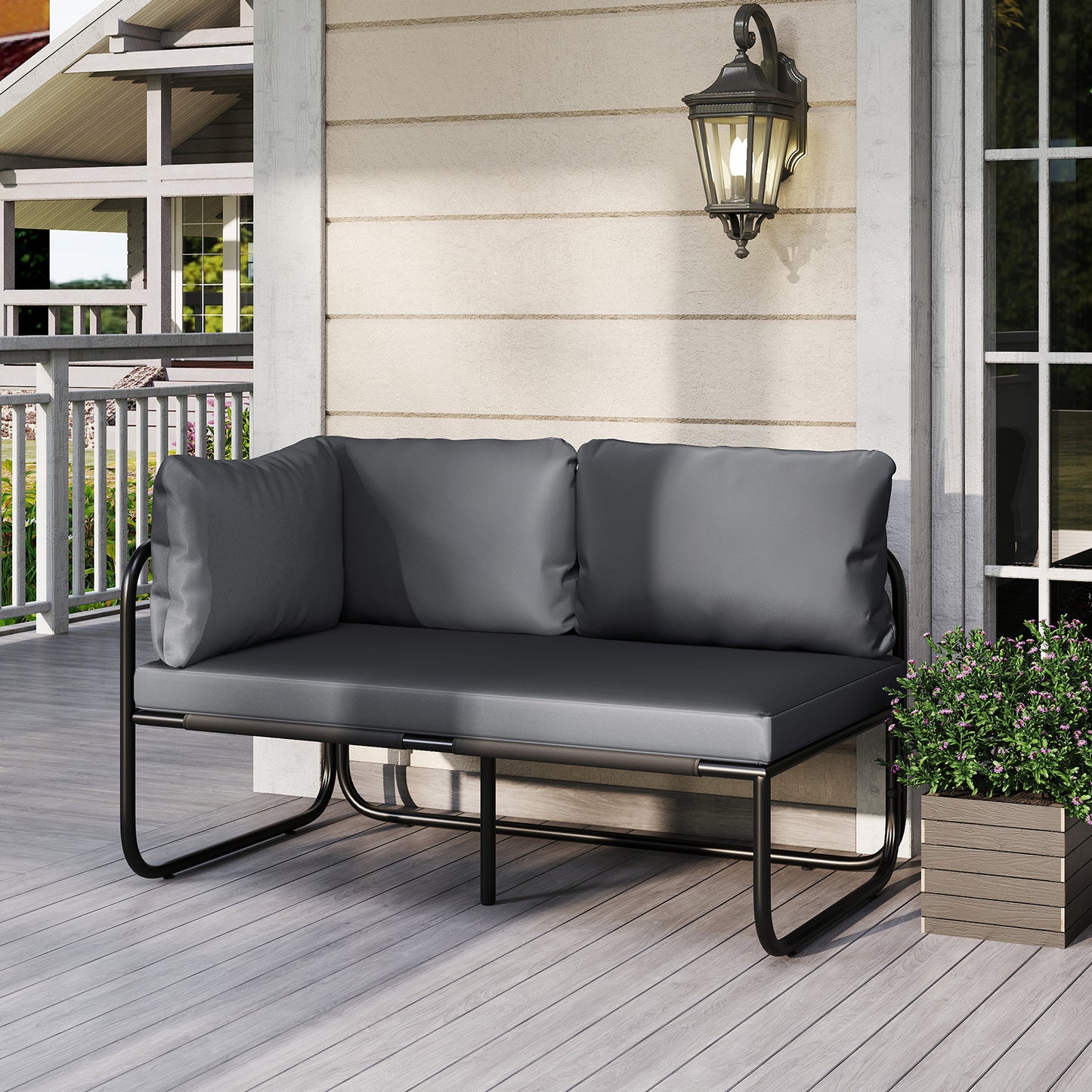 Outdoor Loveseat Sofa with Removable Cushions - Gray