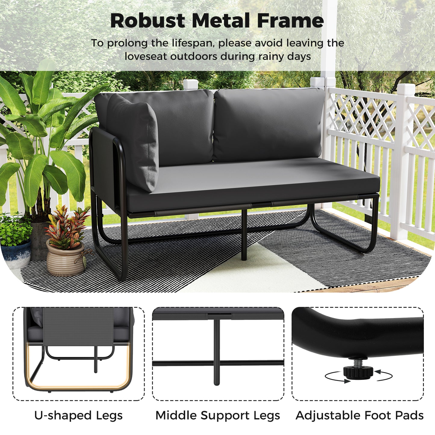 Outdoor Loveseat Sofa with Removable Cushions - Gray