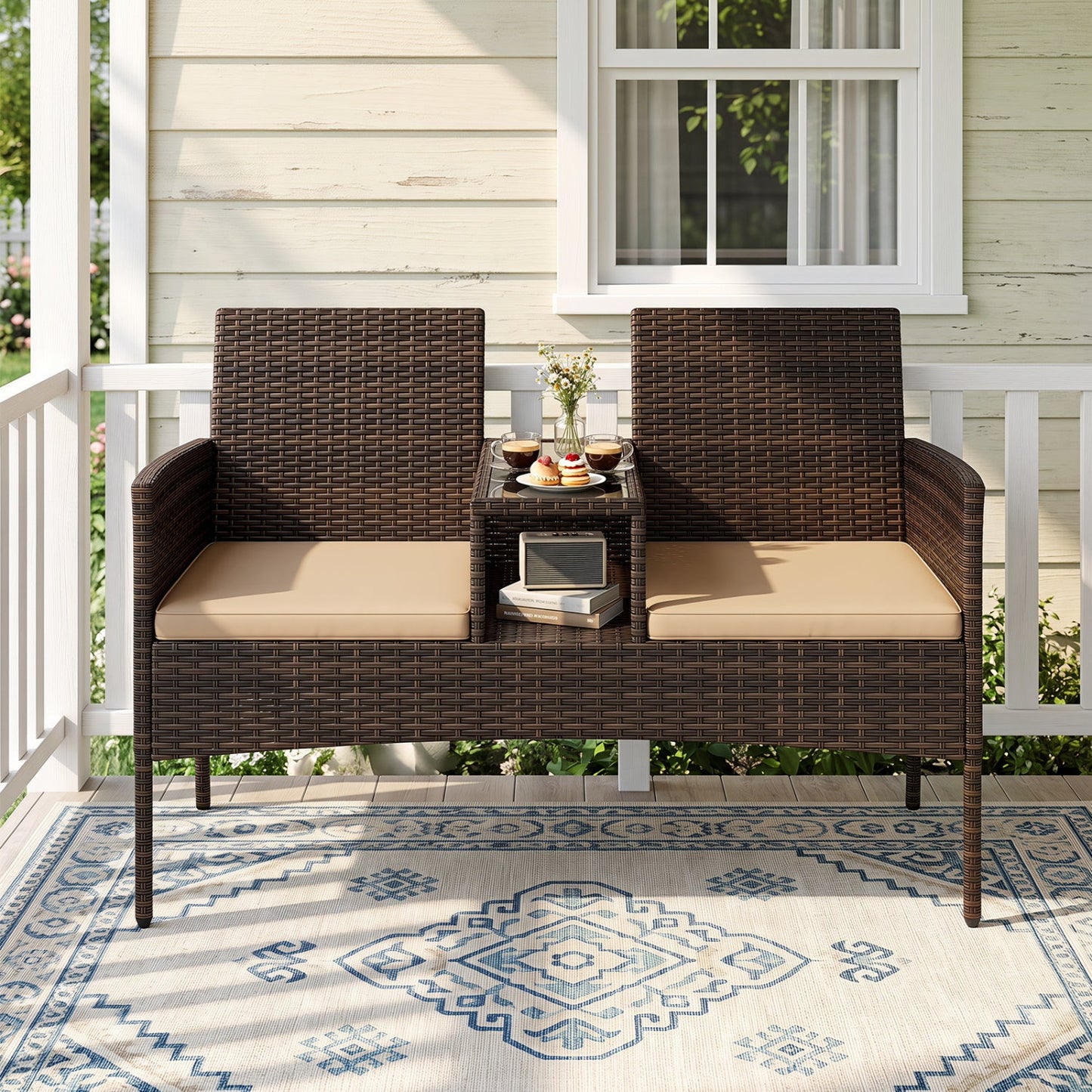 Patio Loveseat 2-Seat Conversation Set with Coffee Table
