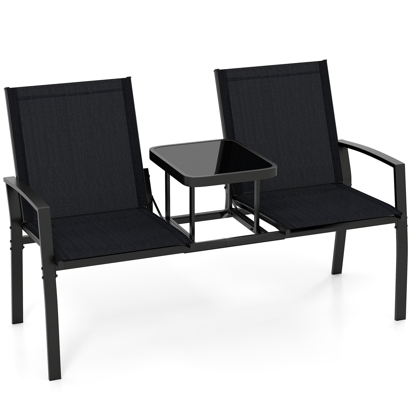 Patio Loveseat with Built-In Table and Breathable Fabric