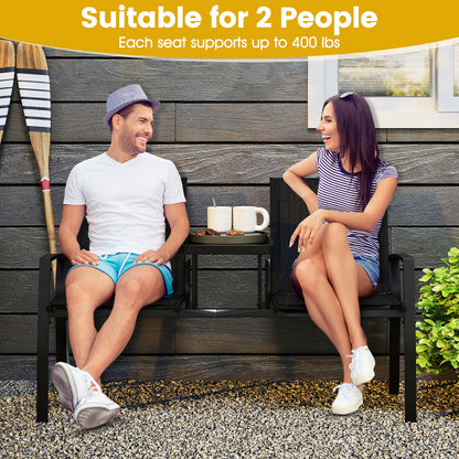 Patio Loveseat with Built-In Table and Breathable Fabric