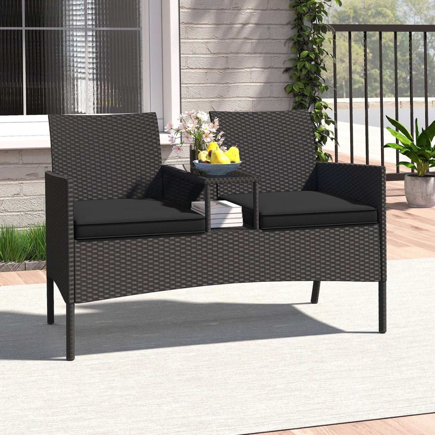 Patio Loveseat with Built-in Table and Storage
