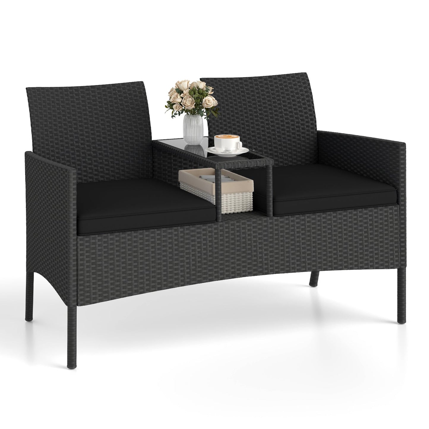 Patio Loveseat with Built-in Table and Storage