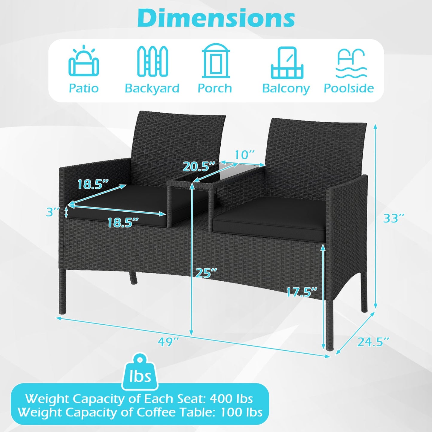 Patio Loveseat with Built-in Table and Storage