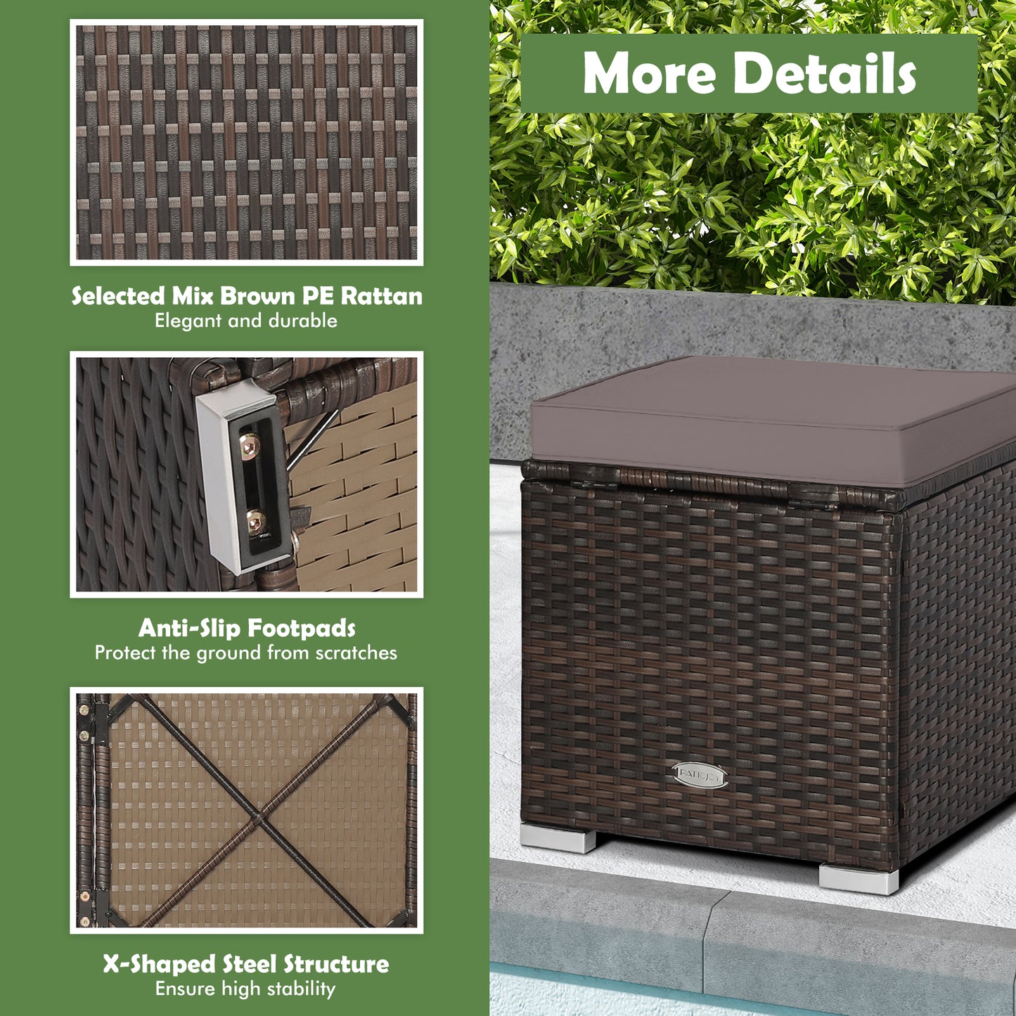 Patio Ottoman Set with Removable Cushions & Storage (2-Piece)