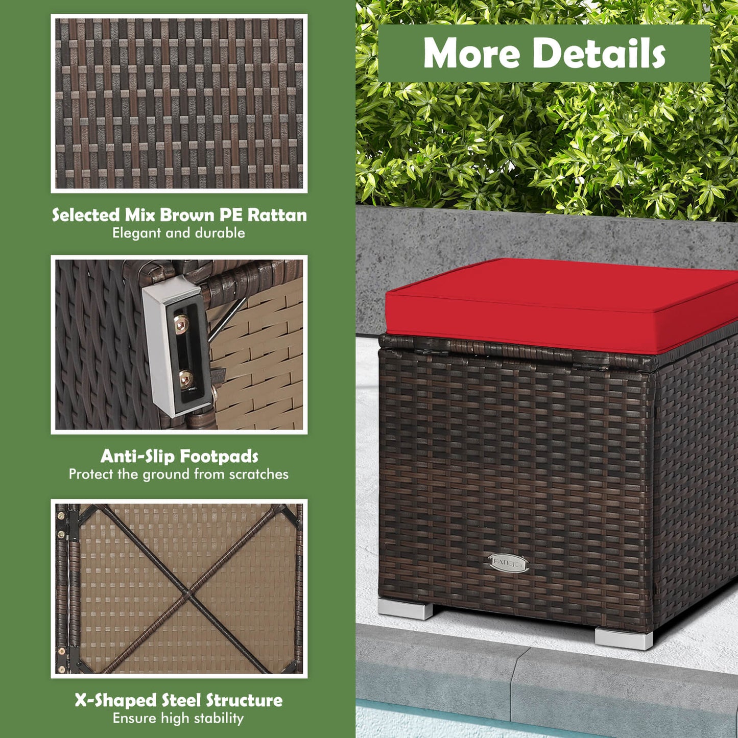Patio Ottoman Set with Removable Cushions & Storage (2-Piece)
