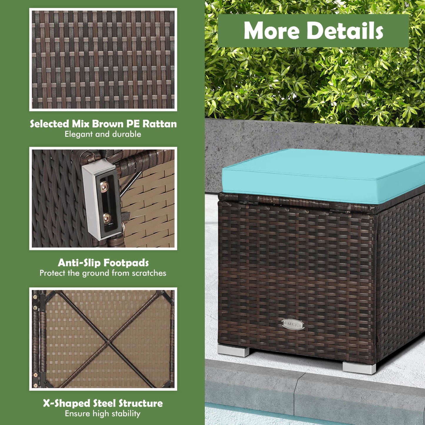 Patio Ottoman Set with Removable Cushions & Storage (2-Piece)