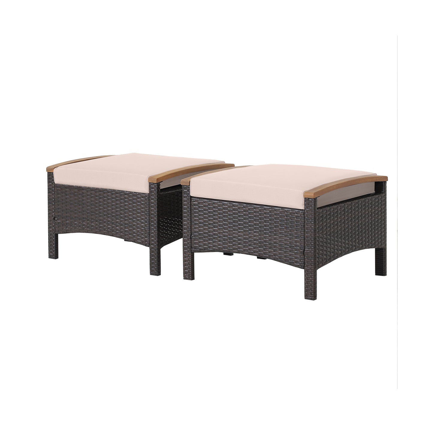 Wicker Patio Ottoman Set of 2 with Cushions - Mix Brown