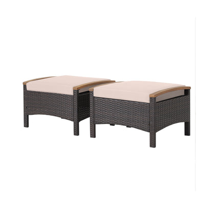 Wicker Patio Ottoman Set of 2 with Cushions - Mix Brown