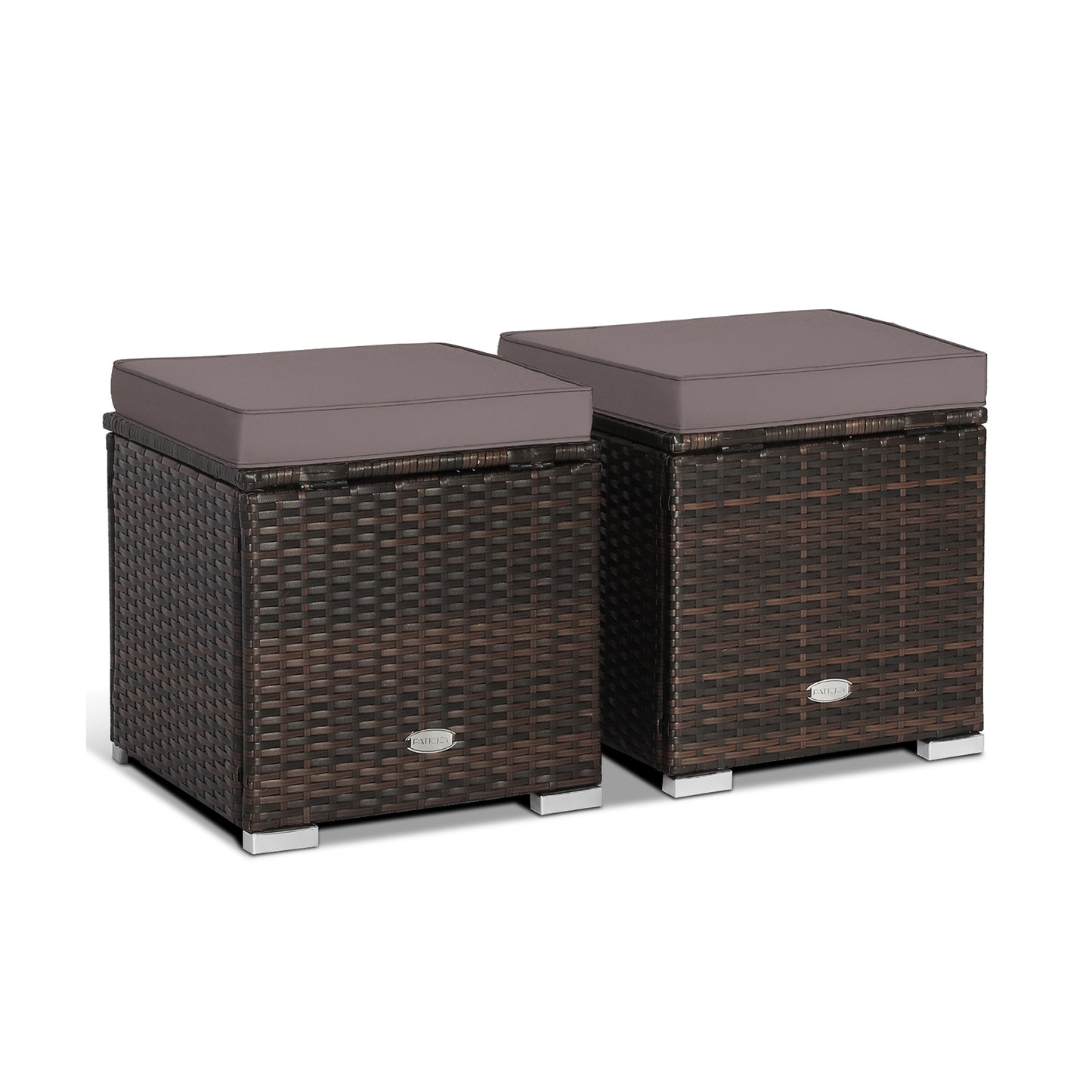 Patio Ottoman Set with Removable Cushions & Storage (2-Piece)