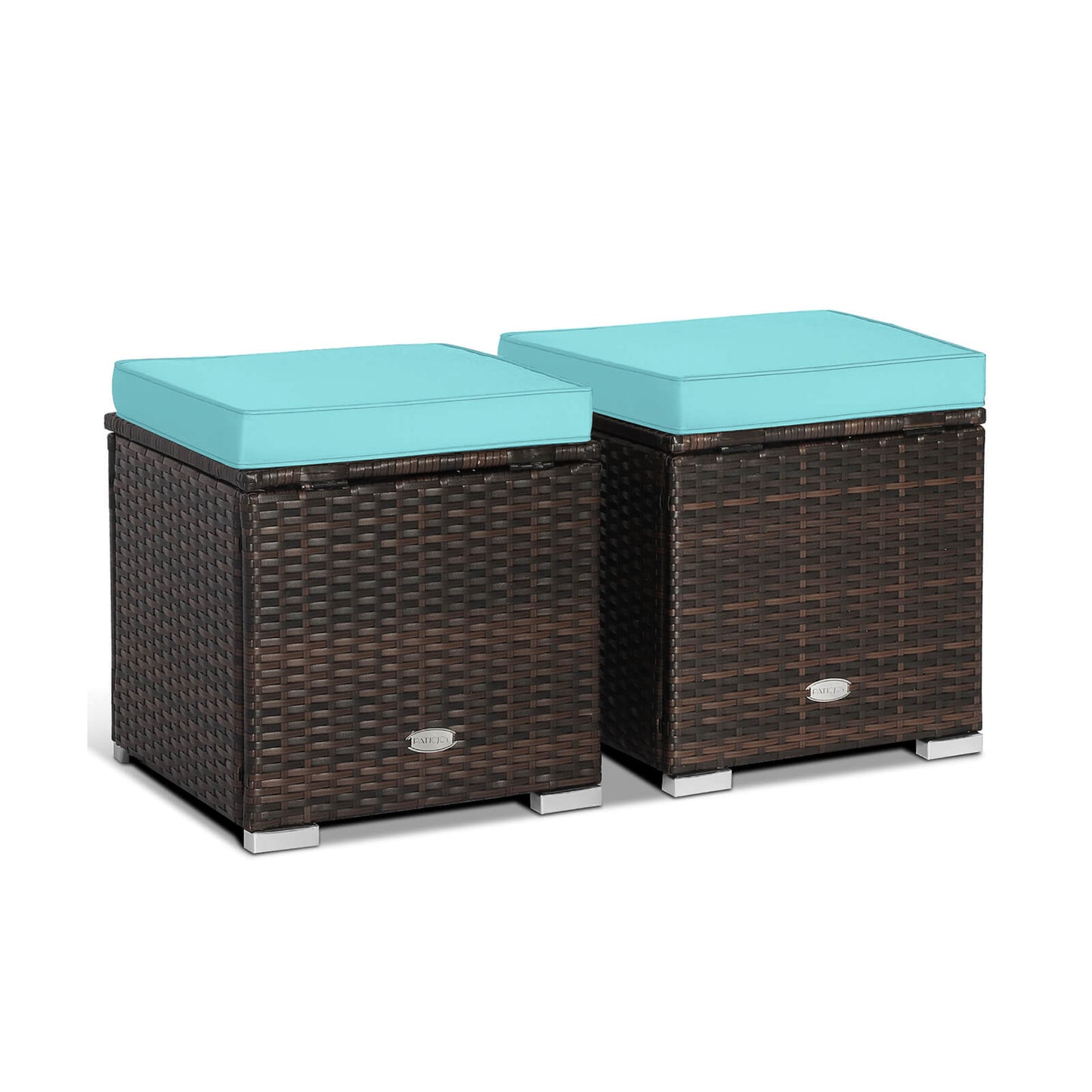 Patio Ottoman Set with Removable Cushions & Storage (2-Piece)
