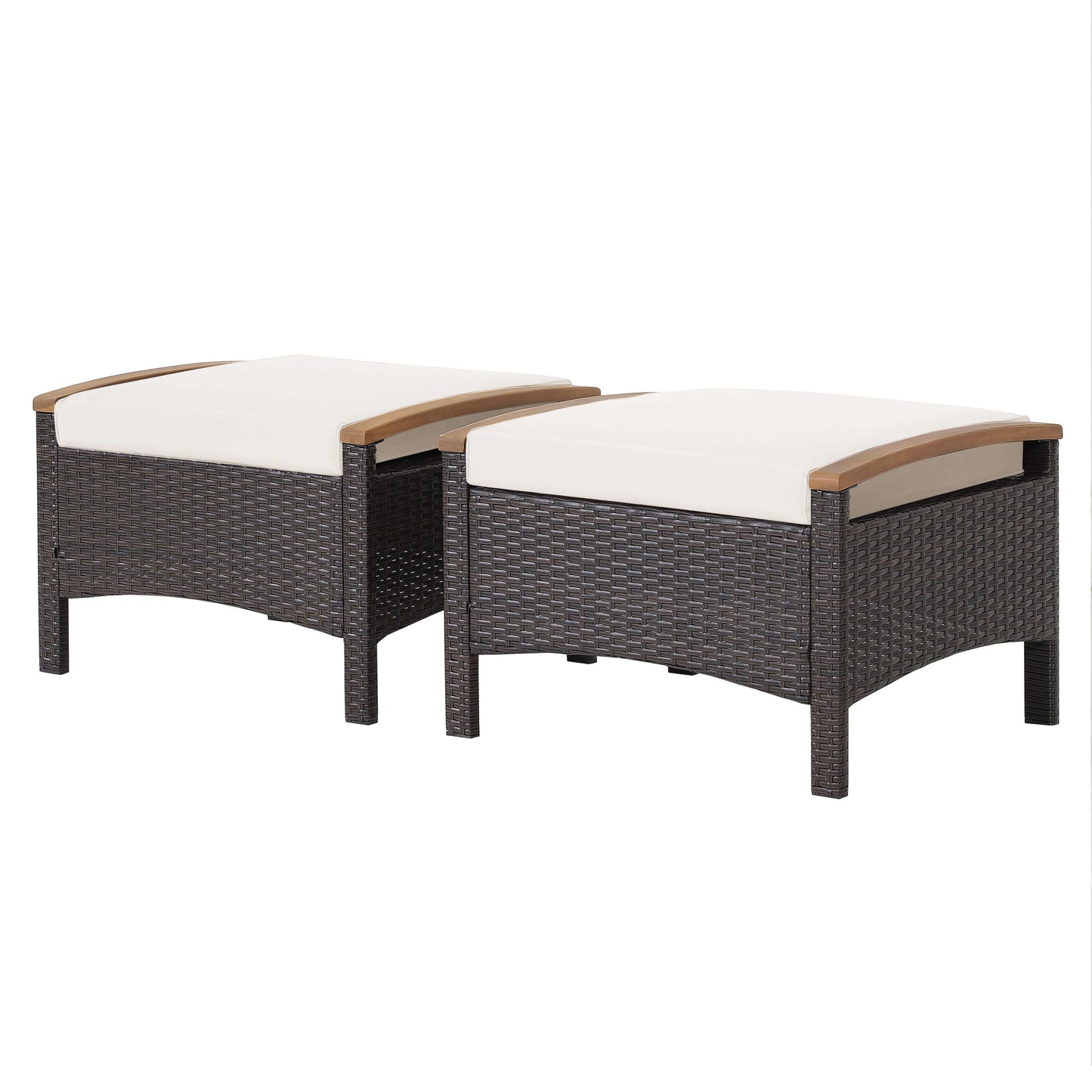 Wicker Patio Ottoman Set of 2 with Cushions - Mix Brown