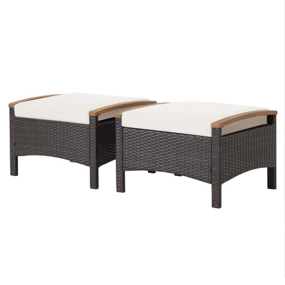 Wicker Patio Ottoman Set of 2 with Cushions - Mix Brown