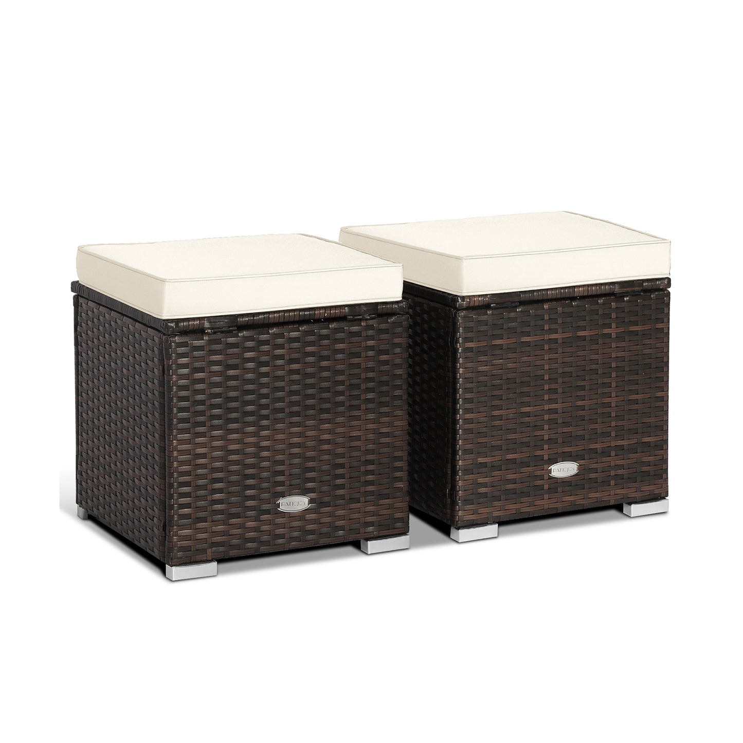 Patio Ottoman Set with Removable Cushions & Storage (2-Piece)
