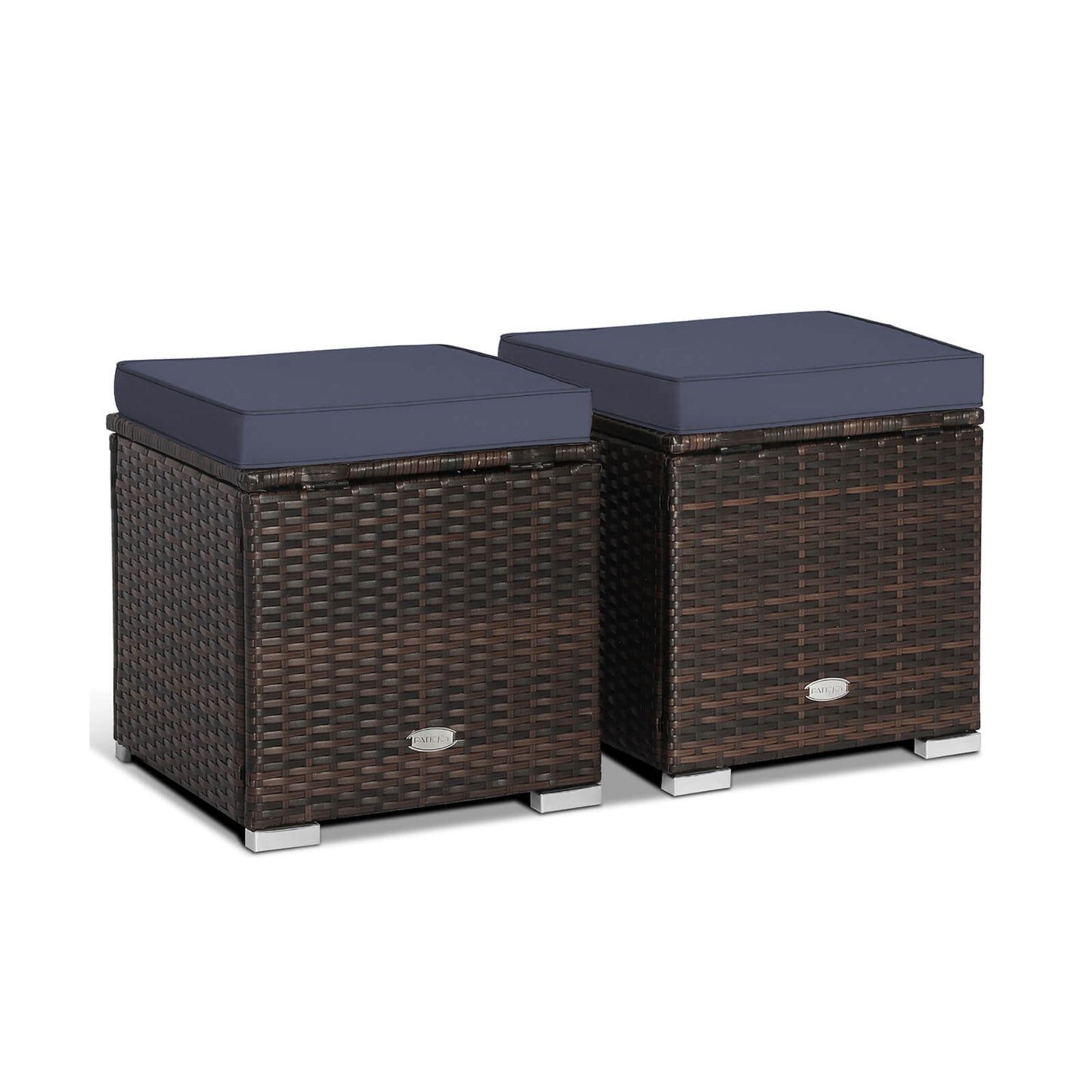 Patio Ottoman Set with Removable Cushions & Storage (2-Piece)