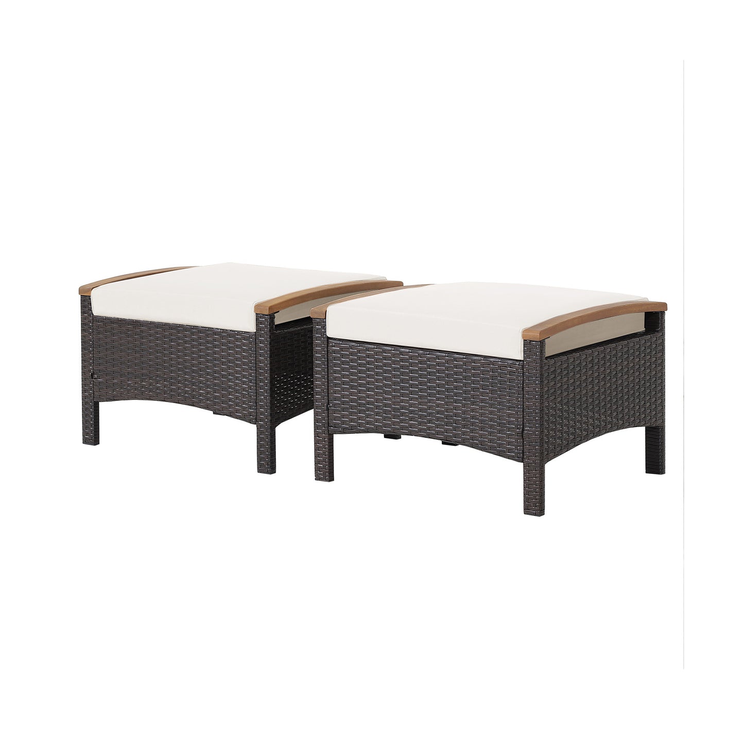 Wicker Patio Ottoman Set of 2 with Cushions - Mix Brown