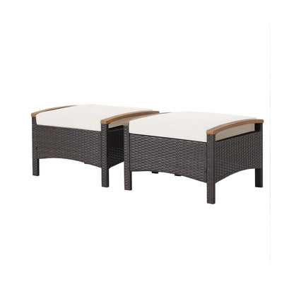 Wicker Patio Ottoman Set of 2 with Cushions - Mix Brown