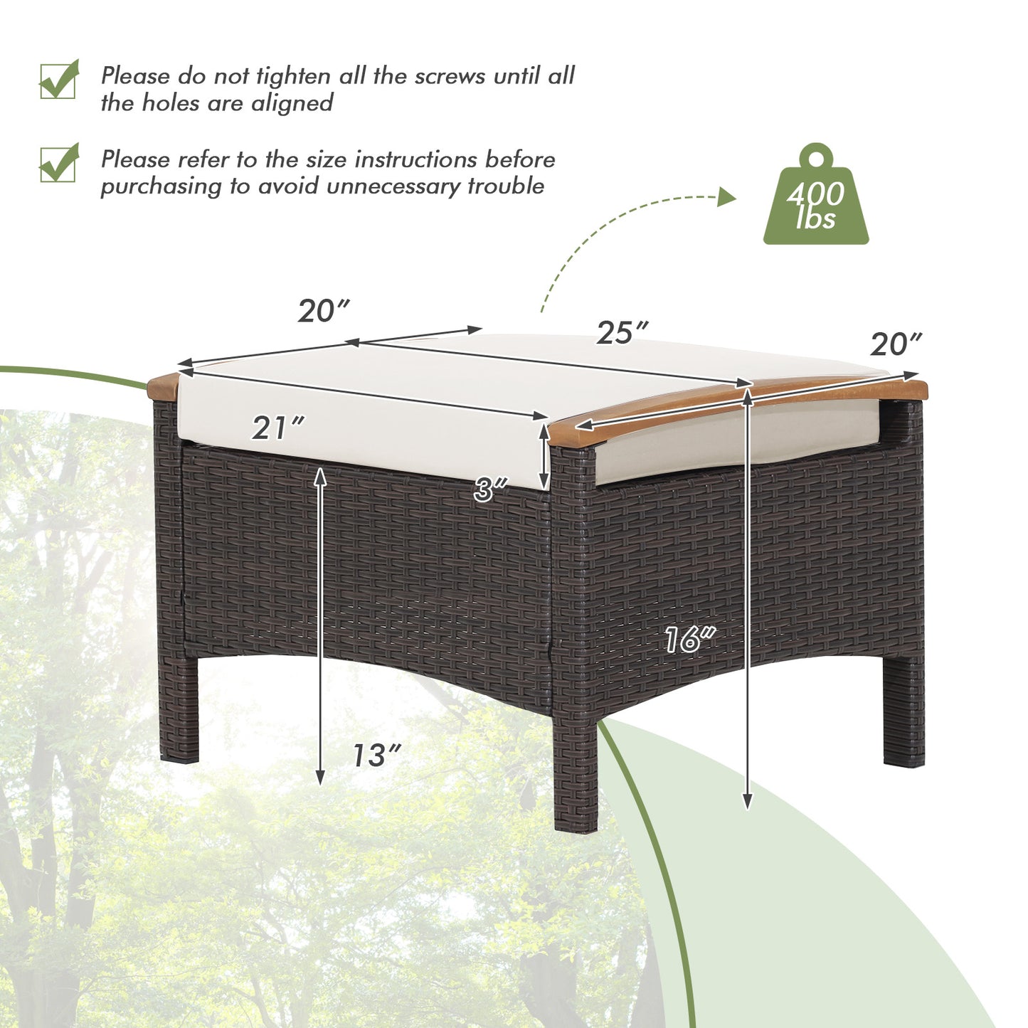 Wicker Patio Ottoman Set of 2 with Cushions - Mix Brown
