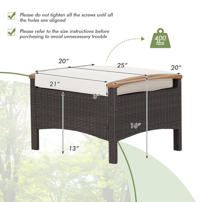 Wicker Patio Ottoman Set of 2 with Cushions - Mix Brown