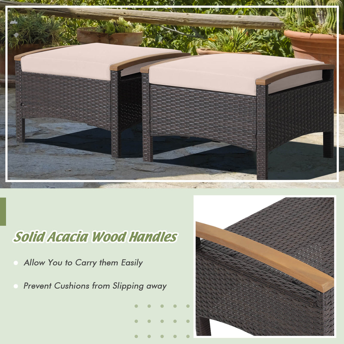 Set of 2 Fade-Resistant Wicker Patio Ottoman