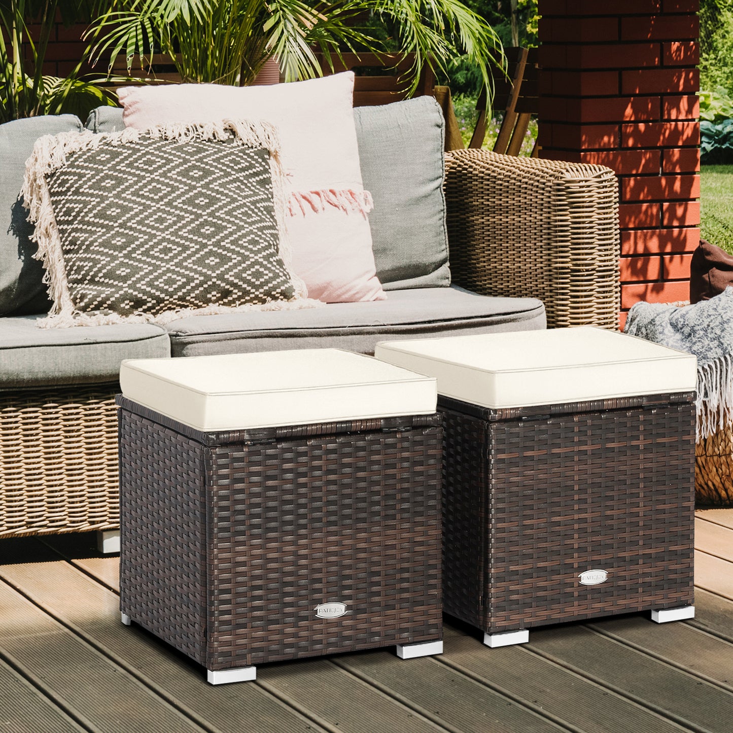 Patio Ottoman Set with Removable Cushions & Storage (2-Piece)
