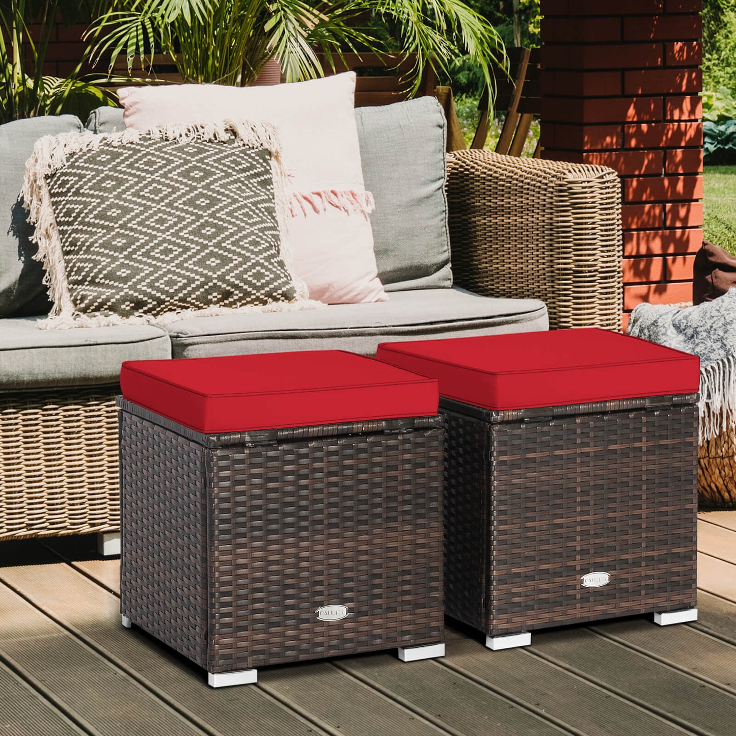 Patio Ottoman Set with Removable Cushions & Storage (2-Piece)