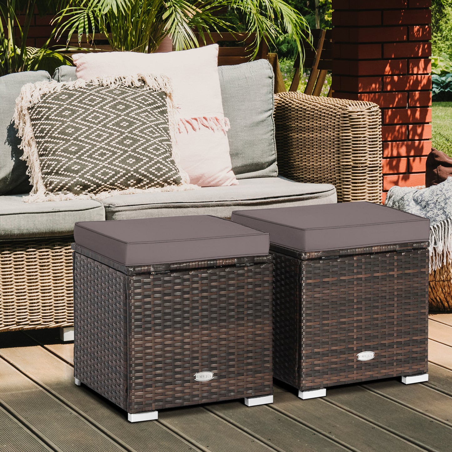 Patio Ottoman Set with Removable Cushions & Storage (2-Piece)